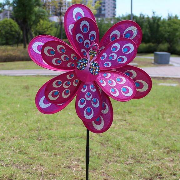 Double Layer Peacock Laser Sequins Windmill Colourful Wind Spinner Home Garden Decor Yard Kids Toy