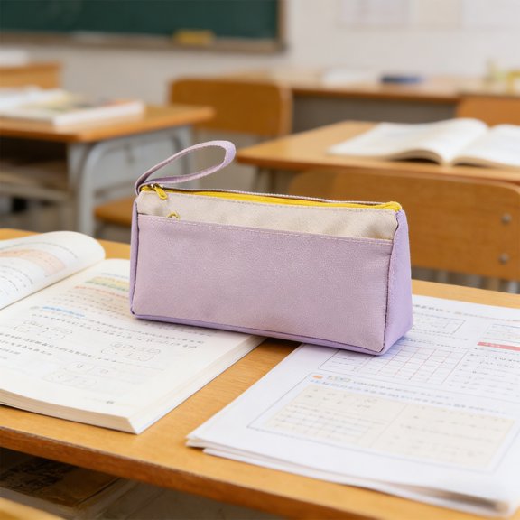 Double Layer Pencil Pouch, Durable Cloth Pen Case That Holds More, Compact Stationery Organizer for Backpack or Handbag, Purple