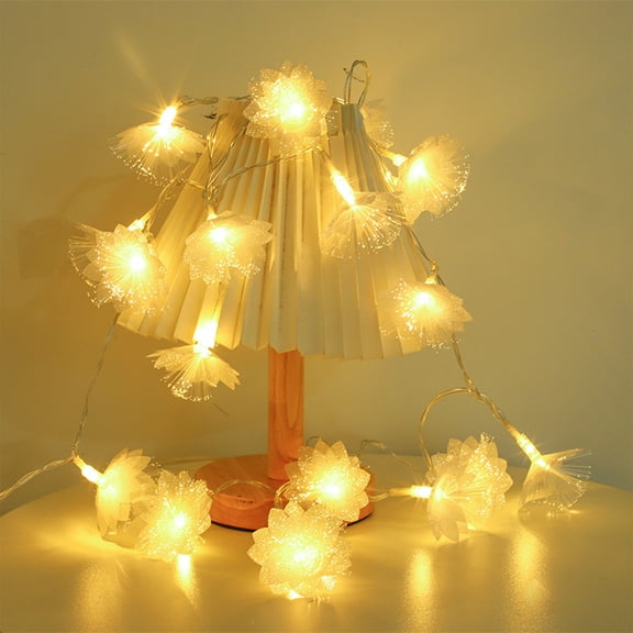 Double Layer Petal LED Fiber Optic Flower String Lights, Warm Glow Fairy Light Strand, Decorative Glowing Light for Wedding Indoor Outdoor Christmas Teen Girls Bedroom Home Party Decor, White