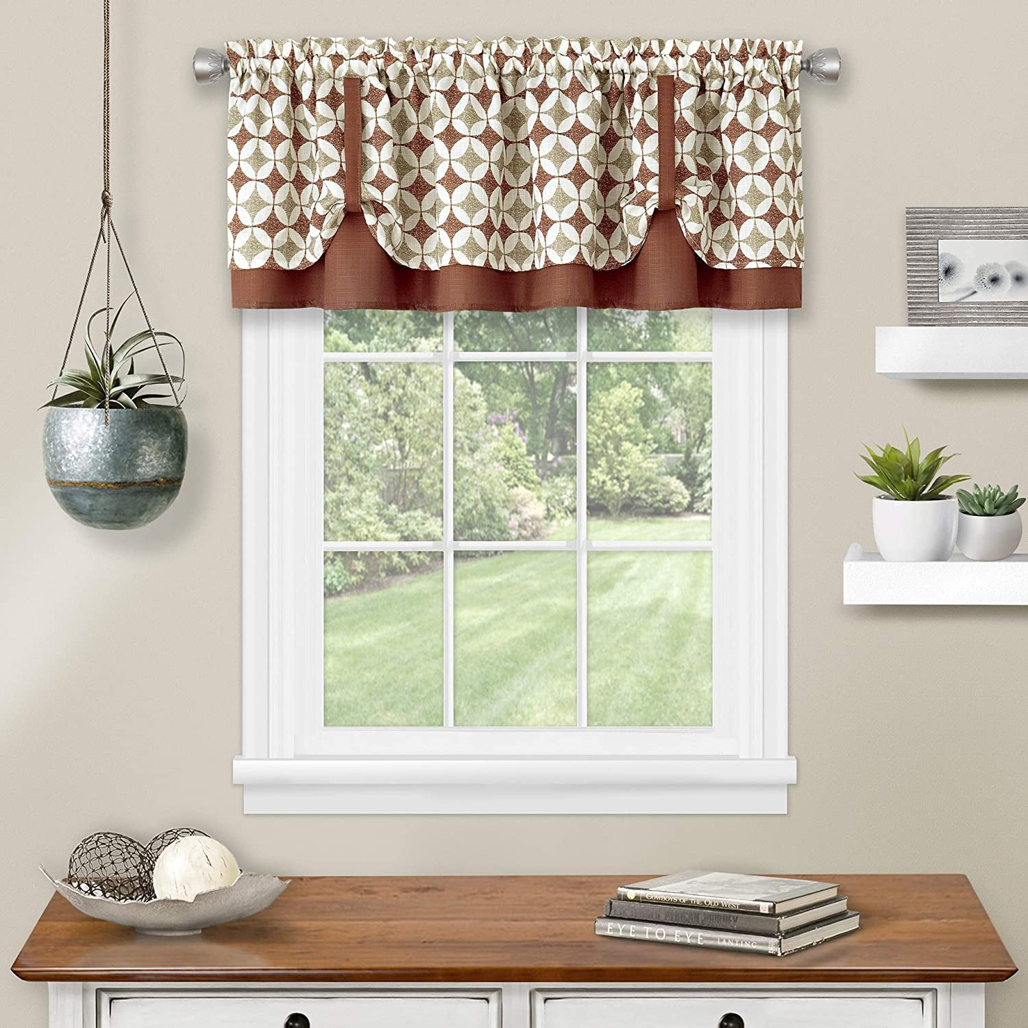Spice and Tan Geometric Double Layer Rod Pocket Valance