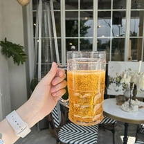Double Layer Plastic Beer Mug with Handle - Large Capacity Fake Mezzanine Beer Stein, Leak-Proof Insulated Chilled Cup, Funny Fake Beer Glass for Parties, BBQs & Daily Drinks, 420ml, Transparent