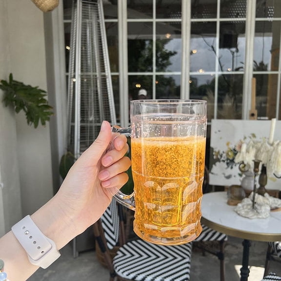 Double Layer Plastic Beer Mug with Handle - Large Capacity Fake Mezzanine Beer Stein, Leak-Proof Insulated Chilled Cup, Funny Fake Beer Glass for Parties, BBQs & Daily Drinks, 420ml, Transparent
