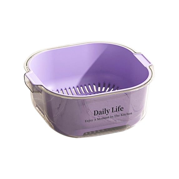 Double-Layer Plastic Colander, Large Capacity Food Strainer, Fruits Vegetables Washing Draining Basket, Detachable and Stackable Multi-Layer Strainer Bowl, Easy to Clean for Kitchen, 1Pc,Purple