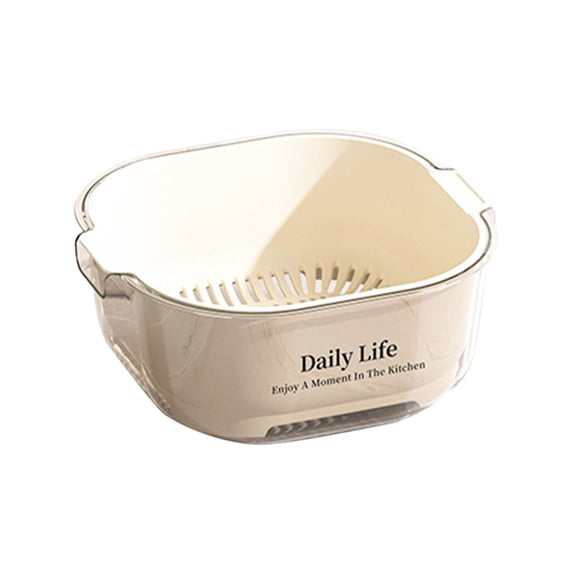 Double-Layer Plastic Colander, Large Capacity Food Strainer, Fruits Vegetables Washing Draining Basket, Detachable and Stackable Multi-Layer Strainer Bowl, Easy to Clean for Kitchen, 1Pc,White
