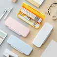 thumbnail image 1 of Double-Layer Plastic Pencil Case Organizer | Slim Streamlined Stationery Storage Box | Large Capacity Compartments | 22 x 8 x 2.5 cm | White/Blue/Pink/Yellow | 1 Pack, 1 of 6