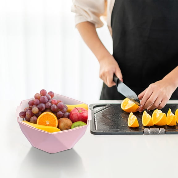 Double-Layer Plastic Vegetable Washing Basket, Food-Grade Kitchen Drainage Colander, Stackable Fruit Washing Frame with Removable Colander and Handles