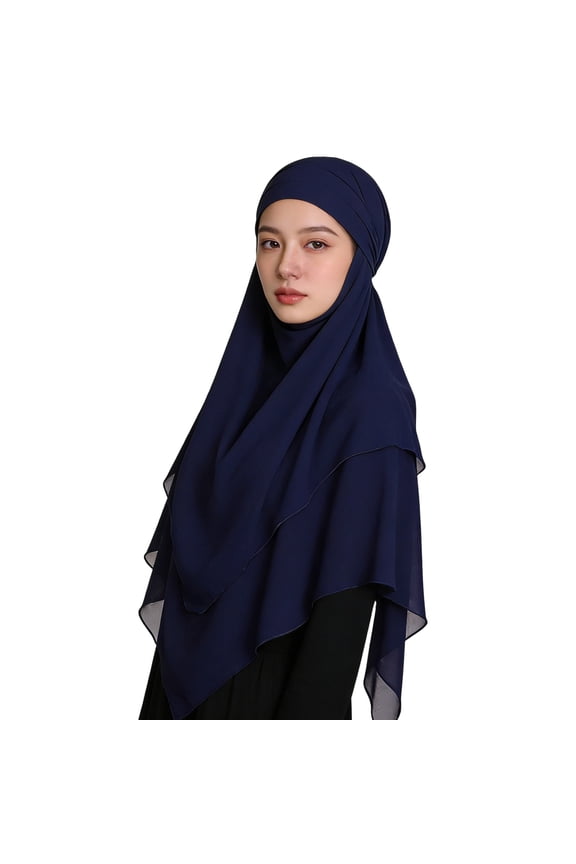 Double Layer Polyester Hijab Shawl Polyester Turbans Adjustable Tie Scarf Easy Storage for Commute Travel and Outings