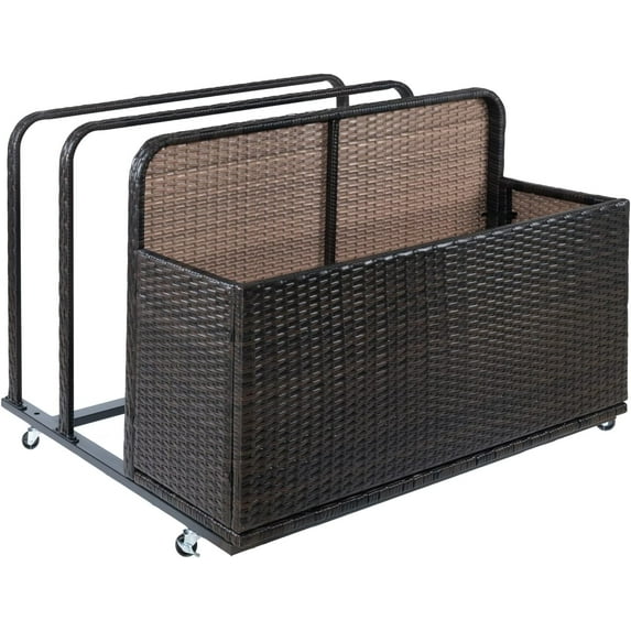 Double Layer Poolside Float Storage - PE Rattan Outdoor Caddy with Generous Space, Weather-Resistant, Mobile Design, Versatile Use, and Sturdy Construction, Brown