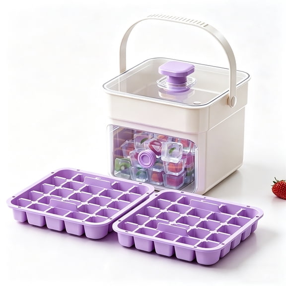 Double Layer Portable Ice Maker Tray, Silicone Ice Cubes Mold with Insulated Bag, Press Lid Ice Container, Makes 50 Cubes for Whiskey Drinks and Daily Cooling