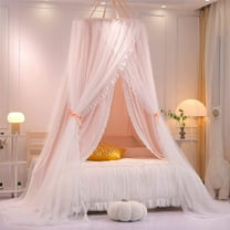 Double Layer Princess Round Dome Canopy Bed Curtain for Girls Adults,Children Dreamy Mosquito Net,Cute Bedroom Decoration Castle Play Tent Reading Nook Canopies(Dome-Pink/White)