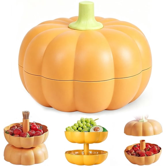 Double Layer Pumpkin Fruit Plate, Pumpkin Snack Bowl Serving Tray, Halloween Candy Tray, for Halloween Candy Fruit