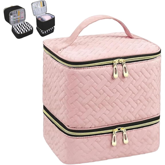 Double-Layer Quilted Nail Polish Storage Bag, Large Capacity Handbag with Nail Polish Compartment, Waterproof Storage Design, For Manicure Tools Essentials(#I)