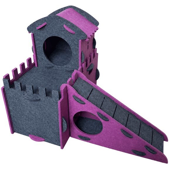 Double Layer Rabbit House, 2-Tier Castle Bunny Hideout with Non-slip Ramp Stairs, Felt Small Animal Toys for Sleeping Hiding Playing, Hamster Guinea Pig Rat Sugar Glider