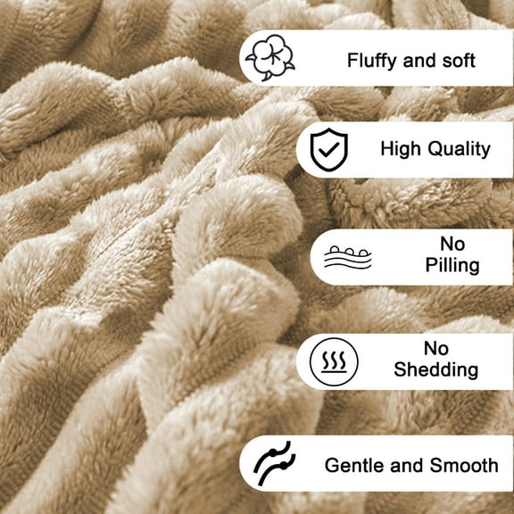 Double Layer Raschel Blanket, Soft and Thick Winter Warmth Blanket, Cozy Throw Blanket for Beds, Sofas, and Living Rooms ( Khaki )