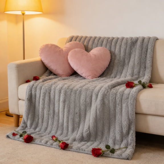 Double Layer Raschel Blanket,Thick Soft Winter Throw Providing Ultimate Warmth And Stylish Striped Design,Perfect For Beds And Sofas,Cozy Comfort And Relaxation In Living Rooms And Bedrooms-Gray