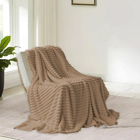 Double Layer Raschel Fleece Blanket | Winter Warm Plush Throw for Bed & Sofa | Ultra Soft Coral Velvet Nap Blanket | Machine Washable -27.55×39.37in Coffee