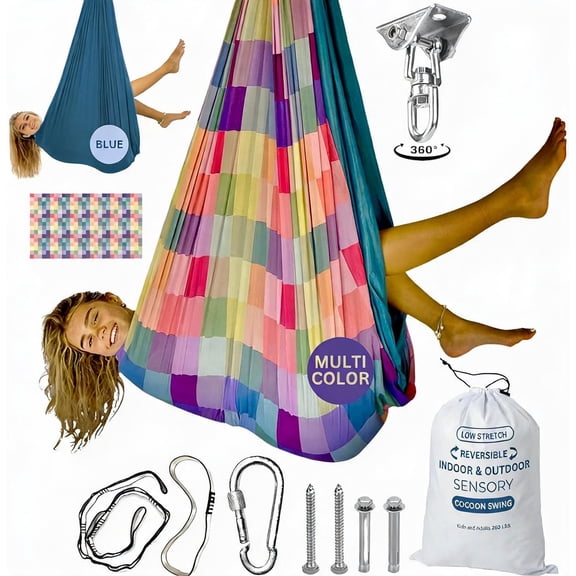 Double Layer Reversible Sensory Swing for Indoor and Outdoor Use Up to 260 lbs Multi-color Blue