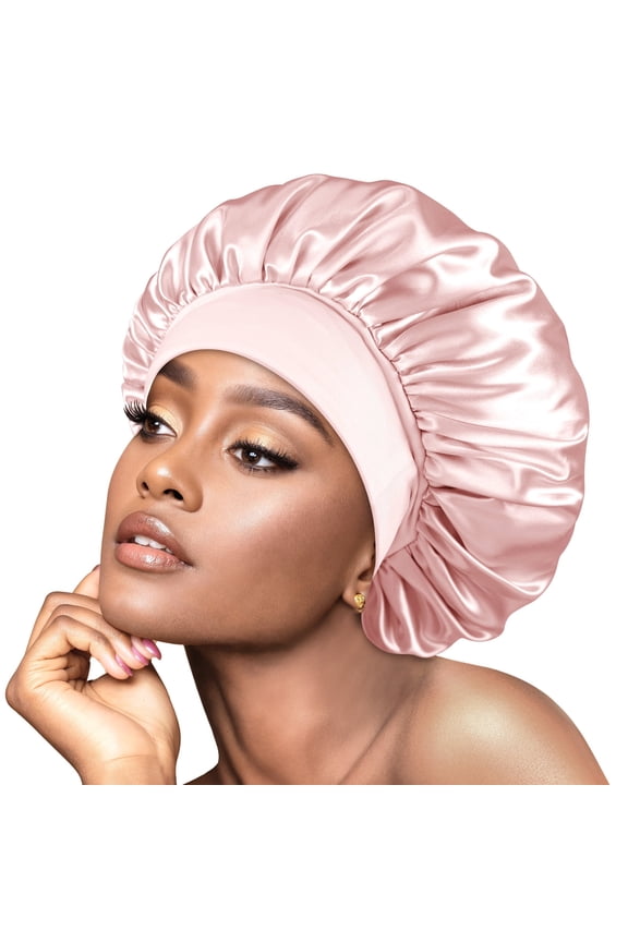 Double Layer Reversible Silky Satin Bonnet with Tie Band Grey Rose Gold