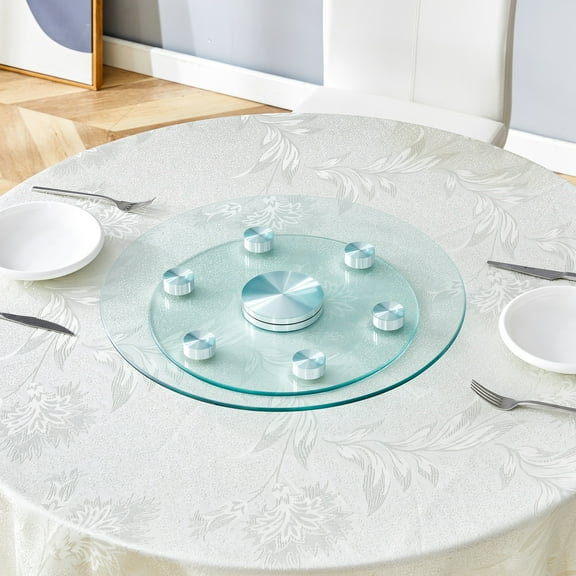 Double Layer Rotating Tempered Glass Table Top 30.3" Round Rotatable Glass Tabletop with 15" Base, Sturdy & Scratch-Resistant, Modern Centerpiece for Living Room, Dining Table, Office Desk
