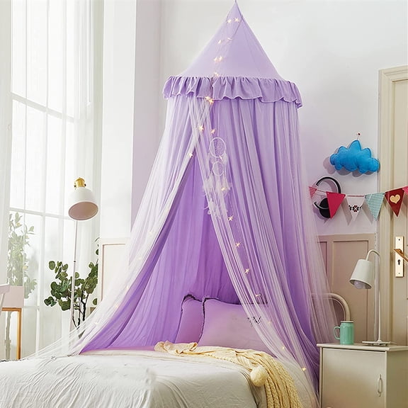 Double Layer Round Dome Mosquito Net Canopy for Bed with Purple and White Color Option