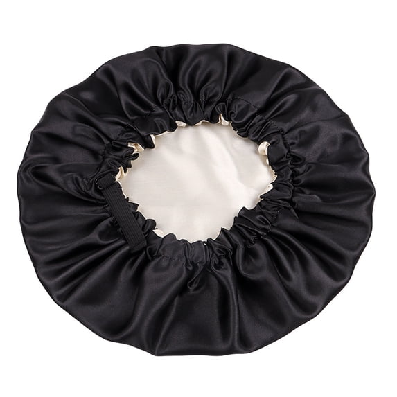Double-Layer Satin Sleep Cap Adjustable Reversible Flat-Edge Silk-Like Hair Care Cap for Beauty & Makeup(black+wine red)