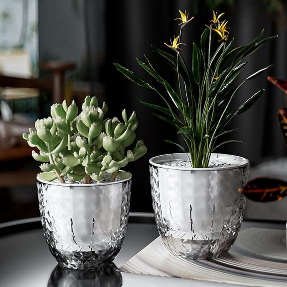 Double Layer Self Watering Planter with Transparent Diamond Design, Indoor Flower Pot for s Herbs Office Home Decor, Automatic Watering System for Plants, Lazy Gardener Essential