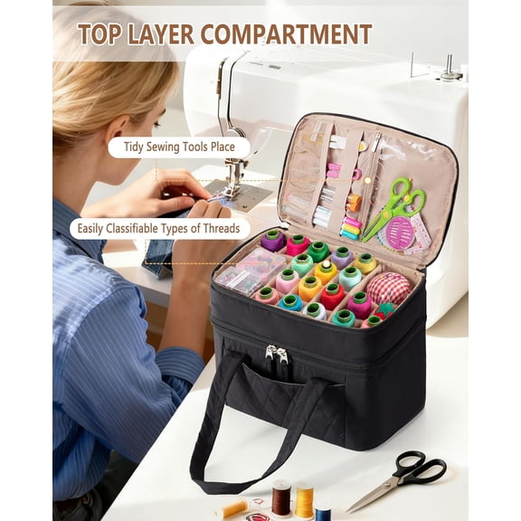 Double Layer Sewing Accessories Organizer for Home and Travel, Large Sewing Storage Bag with Removable Divider to Store Threads, Needles, and Sewing Supplies, Black(Bag Only, Patent Design)