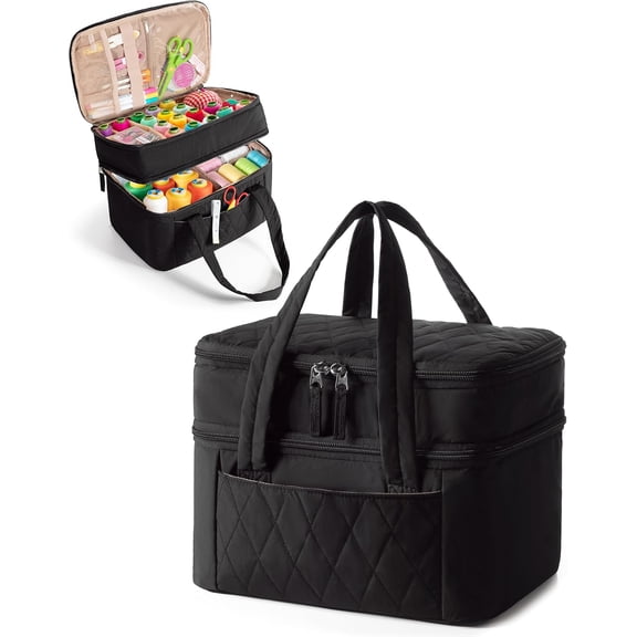 Sewing Accessories Organizer, Large Sewing Storage Bag | Double Layer Design, Sewing Box for Threads, Needles and Sewing Supplies, for Home and Travel, Bag Only, Black