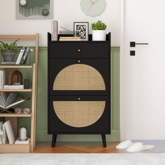 Double Layer Shoe Cabinet with 2 Doors and 1 Drawer, Entryway Storage Organizer for Hallway, Mudroom, Compact Spaces - Space-Saving Design for Shoe Storage & Home Organization