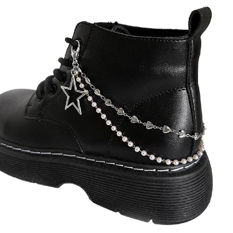 Shoe String Chain Double Layer Shoe Chains Unique Shoe Accessories Star/Heart Pearls Shoe ...
