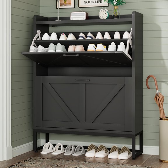 Double Layer Shoe Storage Cabinet, Adjustable Shelf Hidden Stand Organizer