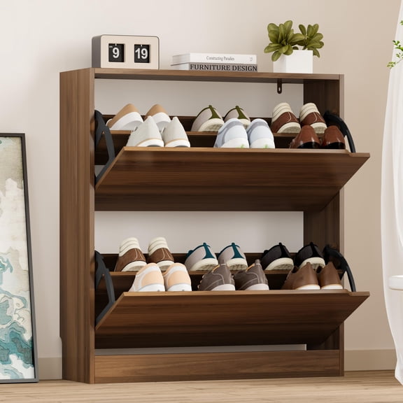 Double Layer Shoe Storage Organizer with Top Shelf, Slim Hidden Drawer Stand