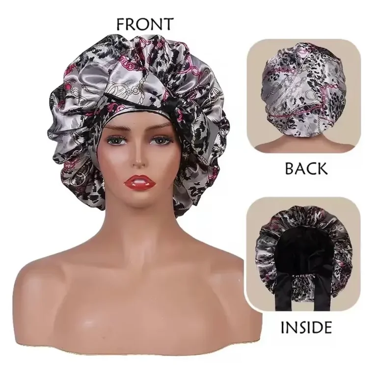 Double Layer Silk Sleep Cap for Curly Hair – Adjustable Tie Band