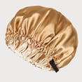 thumbnail image 1 of Double Layer Silk Sleep Cap for Long Hair - Adjustable Satin Bonnet with Button, Hair Protection for Night, Curls & Frizz Control, Khaki, 1 of 6