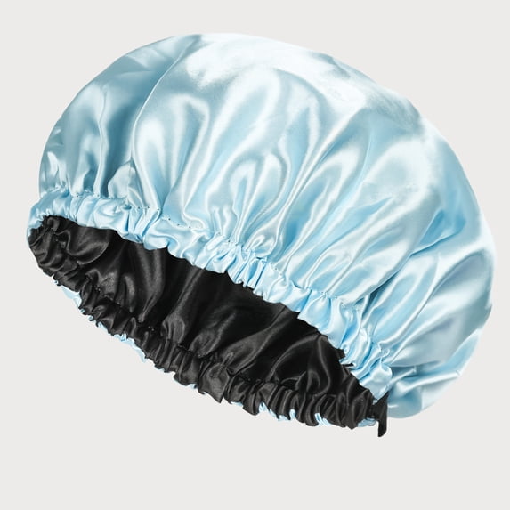 Double Layer Silk Sleep Cap for Long Hair - Adjustable Satin Bonnet with Button, Hair Protection for Night, Curls & Frizz Control, Sky Blue