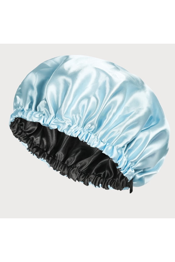 Double Layer Silk Sleep Cap for Long Hair - Adjustable Satin Bonnet with Button, Hair Protection for Night, Curls & Frizz Control, Sky Blue