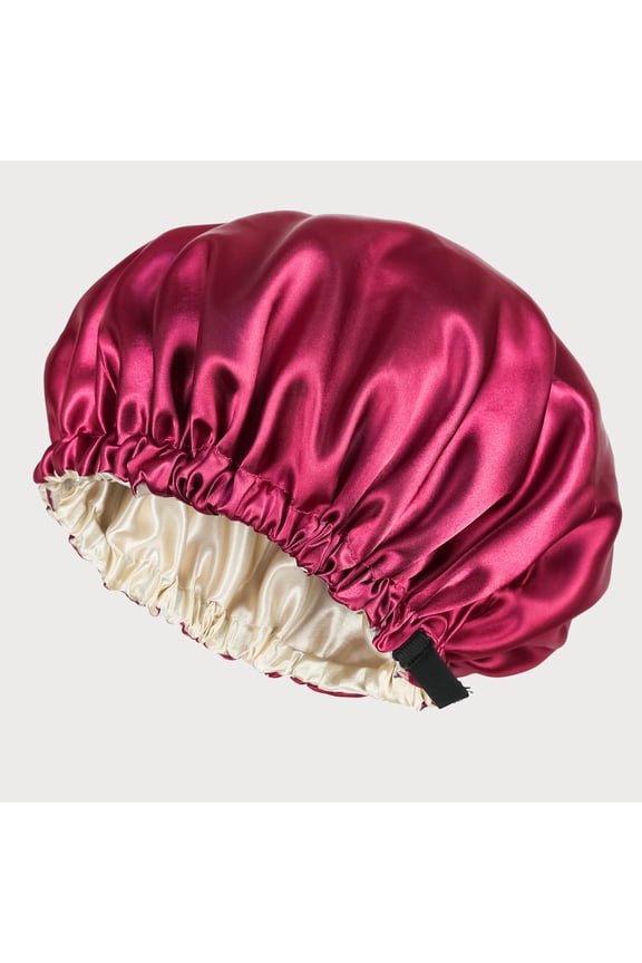 Double Layer Silk Sleep Cap for Long Hair - Adjustable Satin Bonnet with Button, Hair Protection for Night, Curls & Frizz Control, Wine