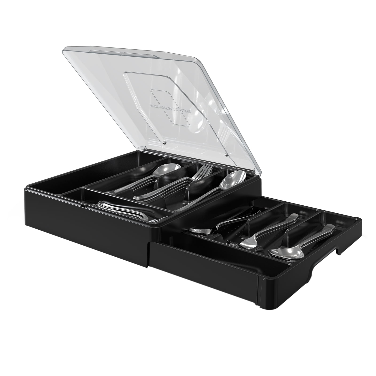 Double Layer Silverware Tray with Lid, Utensil Holder for Countertop