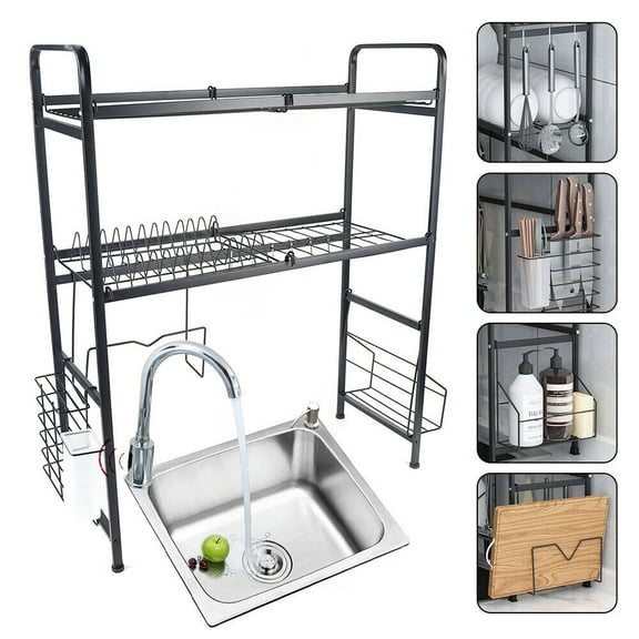 Double-Layer Sink Rack, Kitchen Storage Rack Large Stainless Steel Utensil Holder Dish Drainer, Kitchen Organizer and Storage Shelf Counter Space Saver for Kitchen Counter