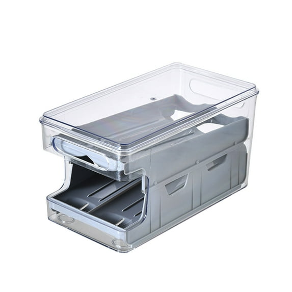 Double Layer Slide Refrigerator Egg Organizer with Lid, Stackable Shockproof Rolling Egg Dispenser Storage Box, Durable Plastic Dustproof Sealed Egg Tray Container for Refrigerator Organization