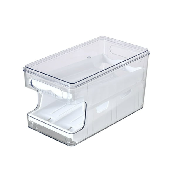 Double Layer Slide Refrigerator Egg Organizer with Lid, Stackable Shockproof Rolling Egg Dispenser Storage Box, Durable Plastic Dustproof Sealed Egg Tray Container for Refrigerator Organization White