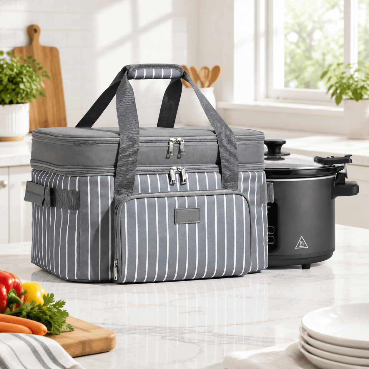 Double Layer Slow Cooker Carrier Bag For 6-8 Quart Oval Crockpot Ulated ...