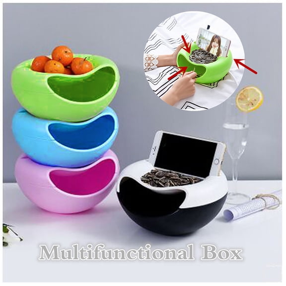 Double Layer Snack Bowl for Dry Fruits Nuts Candy, Food Grade Plastic Serving Dish with Waste Shell Holder, 8.5in Round Tray
