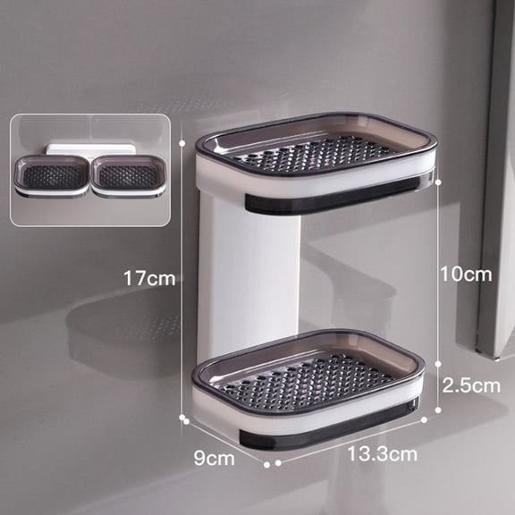 Double Layer Soap Dish Box Bathroom Organizer Drain Rack Tray Gray