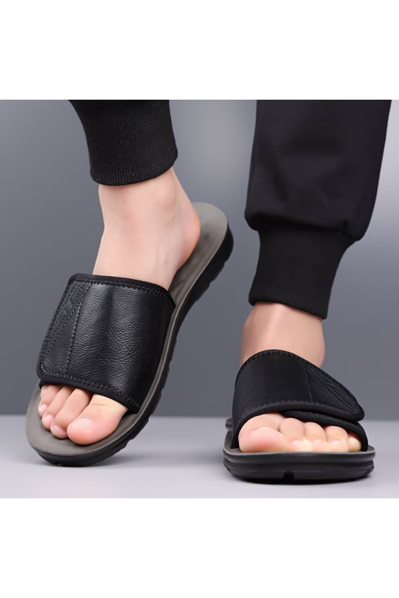 Double-Layer Spliced Single Band Slides Neat Edge Stitching Rugged Anti-Slip Outsole Driving Footwear