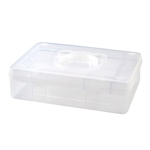 Double Layer Stackable Carry Box Clear Plastic Organiser Storage Box with Handle for Stationery, Scrapbooking, Art Craft