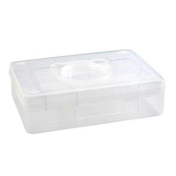 Double Layer Stackable Carry Box Clear Plastic Organizer Storage Box with Handle