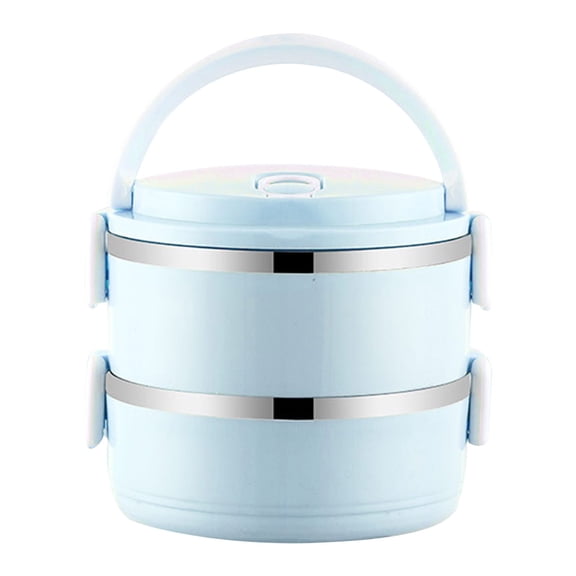 Double-Layer Stainless Steel Bento Lunch Box with Compartments and Ergonomic Handle - Stackable Insulated Food Container for Office, Travel, and Kitchen Use - Blue
