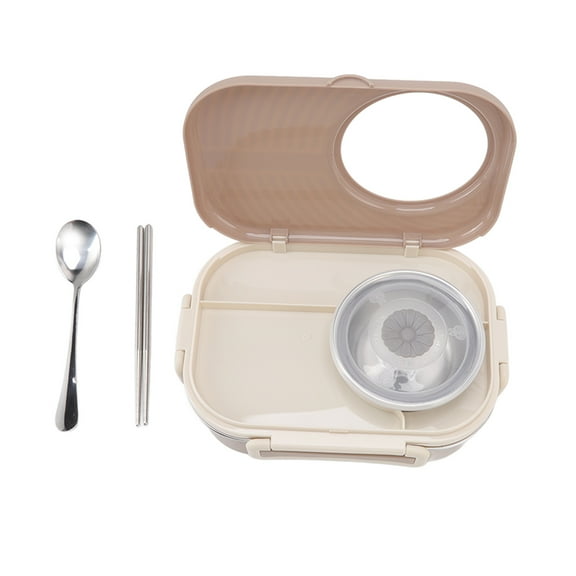 Double Layer Stainless Steel <span Style="background:red"></span> Lunch Box With Compartments 1450ml Thermal Leakproof For Students Brown