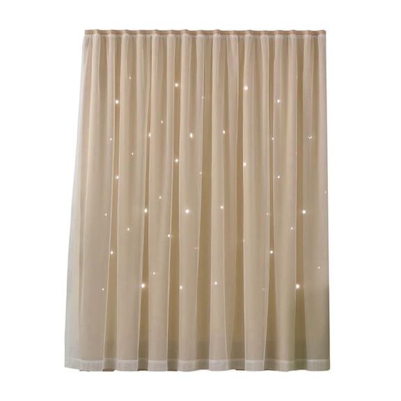 Double Layer Star Cutout Blackout Window Curtain Panel, 5 Colors Optional, Dream Starry Sheer Overlay Room Darkening Drape for Girls Bedroom, Dorm, Living Room Decor